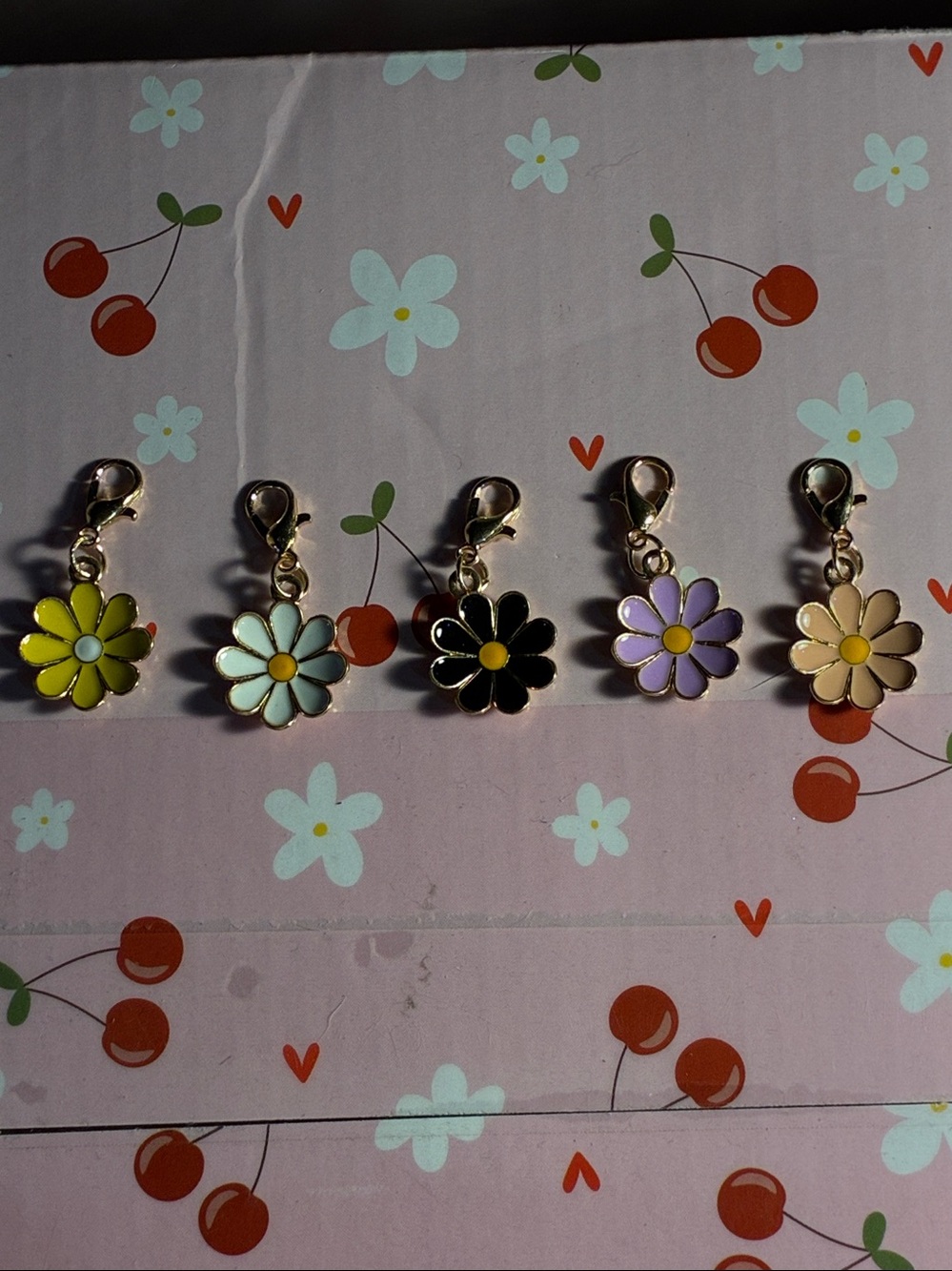 Daisy Flower Enamel Charm Set - Pastel & Black
